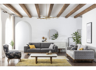 Zestaw sofowy 331 miejsce do siedzenia Sofa materiałowa Sofa Sofy Materiał Fotel Szary Nowoczesny