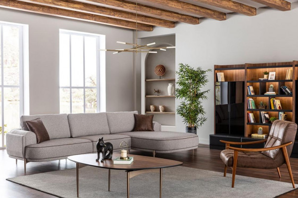 Sofa materiałowa Narożnikowa kanapa Sofa w kształcie litery L Materiał Sofy Szare Nowoczesne meble do salonu