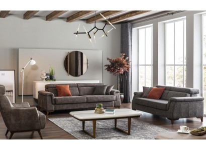 Zestaw sofowy 321 miejsce do siedzenia Sofa materiałowa Sofa Materiał Fotel Szary Funkcja łóżka
