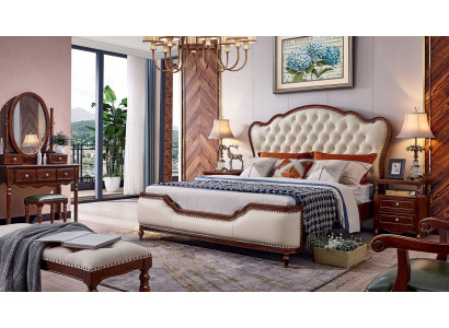 Łóżko 2x Szafki nocne Toaletka Ławka Sypialnia Luxus Drewno Zestaw 6 szt