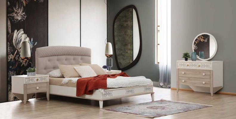 Zestaw komody Avec Miroir Coiffeuse Console Bois Moderne Chambre à Coucher