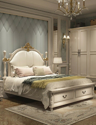 Łóżko Podkładka Design Luksusowe Dwuosobowe łóżko Hotelowe Royal Baroque Drewno Meble Nowe