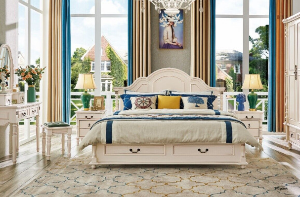 Łóżko hotelowe dwuosobowe Sypialnia 180x200 cm Drewno Łóżko Podkładka Design Luxury Nowe