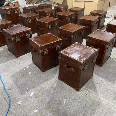 Stolik vintage Skóra kostka komoda stolik kawowy sofa salon stół walizka