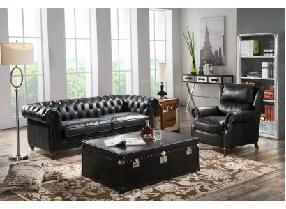 Luksusowy zestaw sofowy Chesterfield 3+1 Siedziba stolik kawowy 4-częściowy komplet sofa Skóra