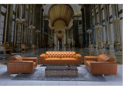 Zestaw sofowy Chesterfield brązowe kanapy skórzana sofa kanapa kanapa klasyczna nowa