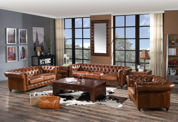 Design Club Lounge 4 miejsce do siedzenia Sofa Skórzana Sofa Trzyosobowa Vintage Skóra Chesterfield