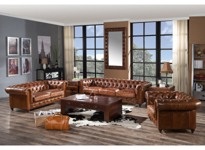Design Club Lounge 4 miejsce do siedzenia Sofa Skórzana Sofa Trzyosobowa Vintage Skóra Chesterfield