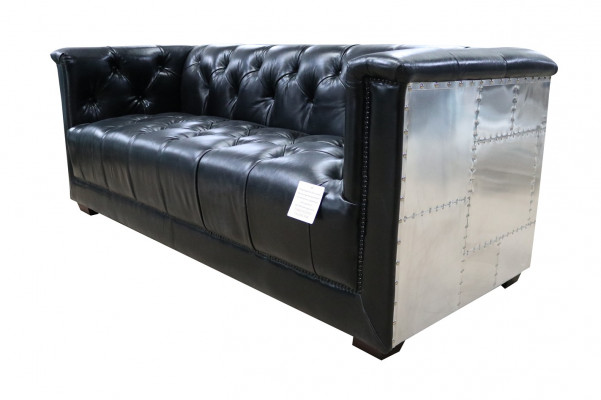 Sofa Chesterfield 3-miejsce do siedzenia Vintage aviator samolot Prawdziwa skórzana sofa aluminiowa