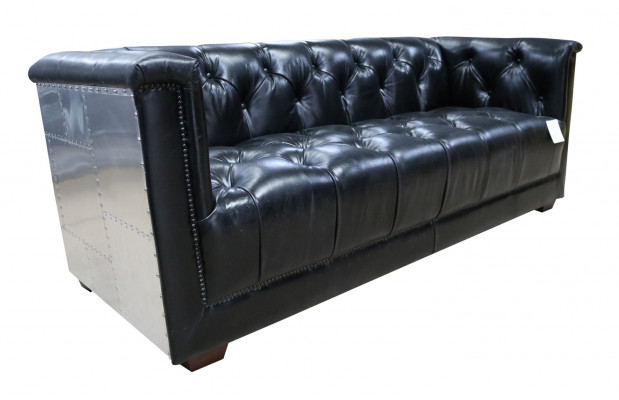 Sofa Chesterfield 3-miejsce do siedzenia Vintage aviator samolot Prawdziwa skórzana sofa aluminiowa