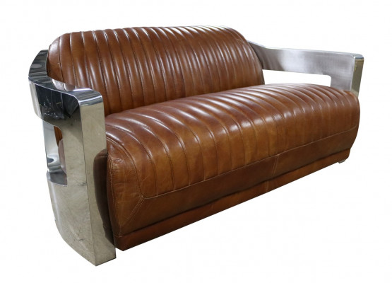 Sofa Vintage 2-miejsce do siedzenia Sofa skórzana w stylu retro Prawdziwa skóra Aluminiowe Nity Meble