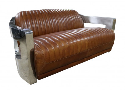Sofa Vintage 2-miejsce do siedzenia Sofa skórzana w stylu retro Prawdziwa skóra Aluminiowe Nity Meble
