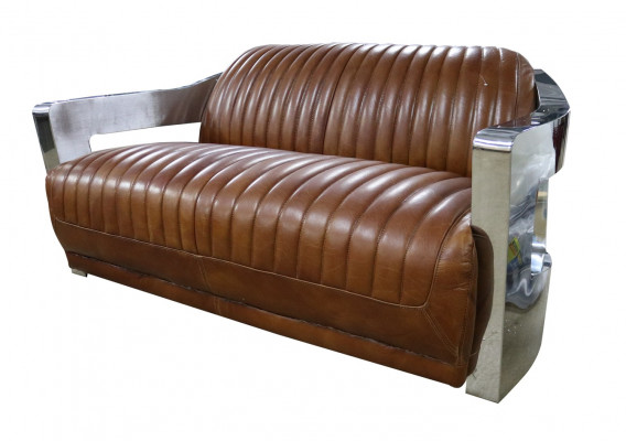 Sofa Vintage 2-miejsce do siedzenia Sofa skórzana w stylu retro Prawdziwa skóra Aluminiowe Nity Meble