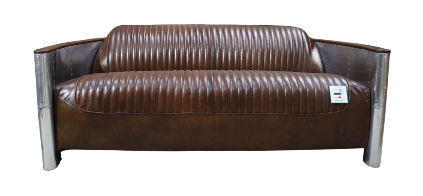 Prawdziwa skóra Sofa Skóra Design Sofa 3-miejsce siedzące Vintage Couch Aluminiowa Samolot Metal