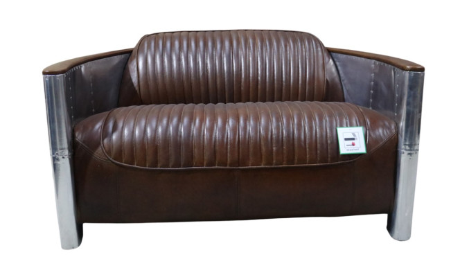 Prawdziwa skóra Aluminiowa Sofa 2-miejsce siedzenia Vintage Skóra Meble Skórzana Sofa Club Sofa Couch