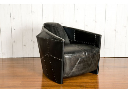 Samolot Vintage Skórzany Fotel Czarny Prawdziwa skóra Retro Fotel Design