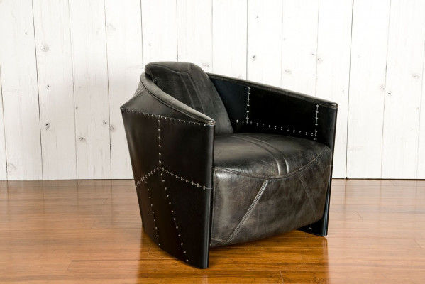 Samolot Vintage Skórzany Fotel Czarny Prawdziwa skóra Retro Fotel Design
