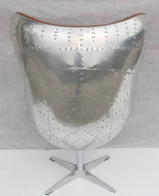 Vintage Shell Fotel Aluminium Prawdziwa skóra fotel bujany jajko jajko brąz