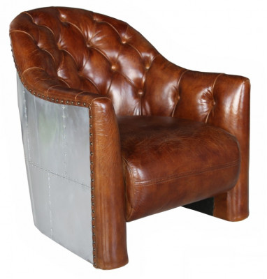 Aviator Chesterfield Vintage Skórzany fotel LoungeFotel CocktailFotel vintage