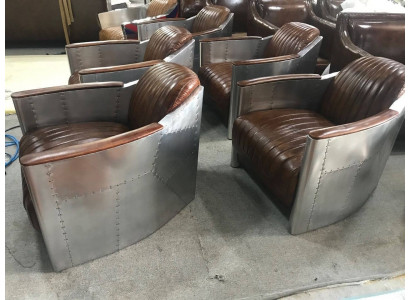 Fotel Prawdziwa skóra Sofa Sofa Samolot Club Lounge Retro Aviator Vintage Aluminium