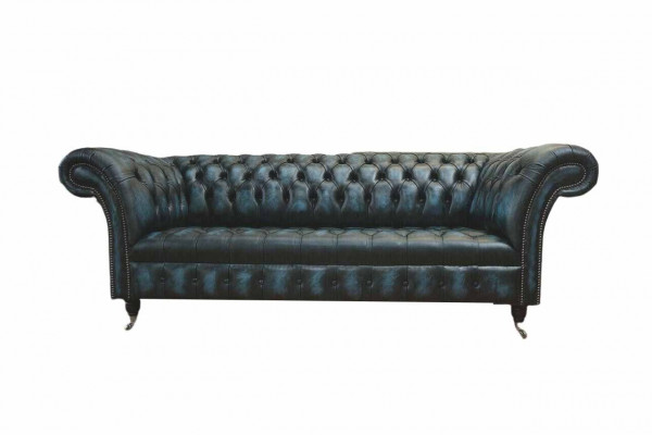 Classic 3 Siedziba Couch Podkładka Siedziba Chesterfield Włókienniczy Skóra Blue