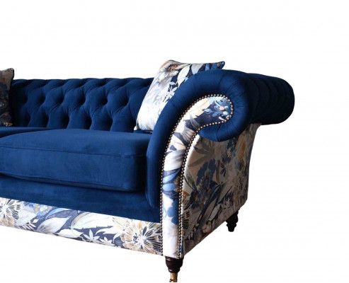 Chesterfield Royal Blue Aksamit Couch Podkładka Siedziba Lounge Sofy Kanapy