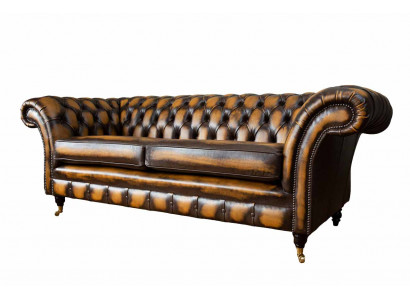 Brązowa Sofa 3 miejsce do siedzenia Couch design Chesterfield Podkładka Siedziba Skóra Nowość