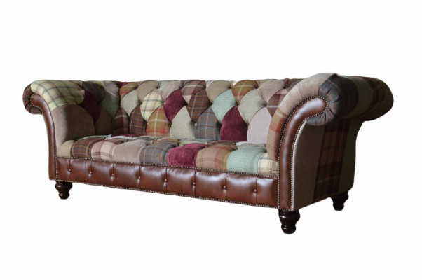 Kolorowa designerska sofa trzyosobowa z wzorem Chesterfield