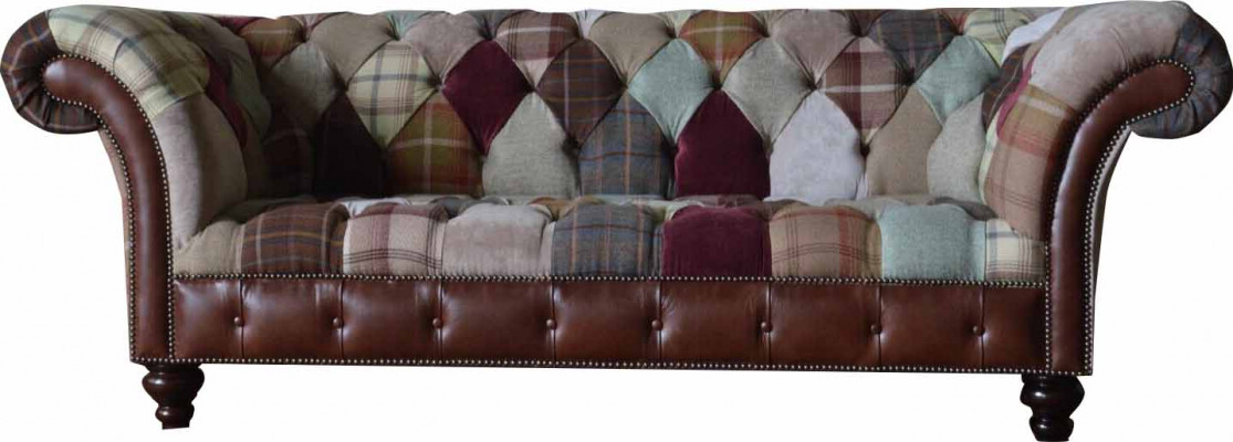 Kolorowa designerska sofa trzyosobowa z wzorem Chesterfield