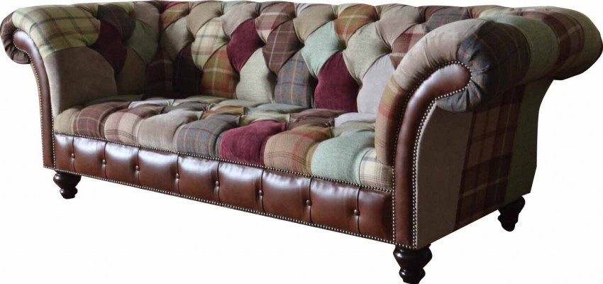 Kolorowa designerska sofa trzyosobowa z wzorem Chesterfield