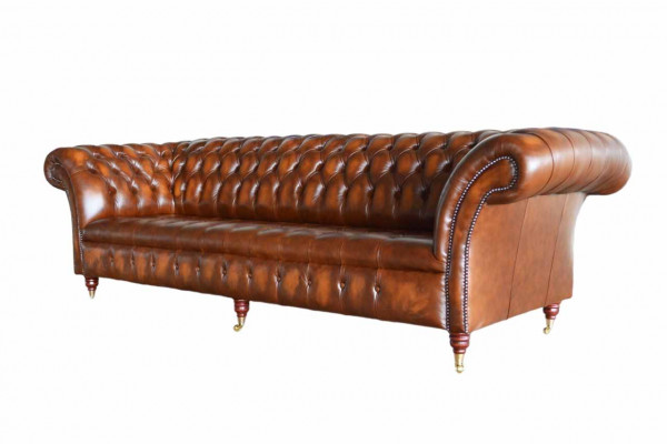 Sofa 4 miejsce do siedzenia Chesterfield Design Luksusowa Sofa Podkładka Couch New Brown