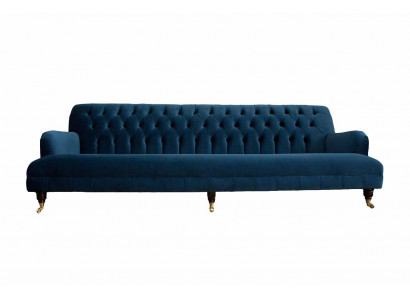 Luksusowa designerska kanapa czteroosobowa w stylu Chesterfield w kolorze niebieskim