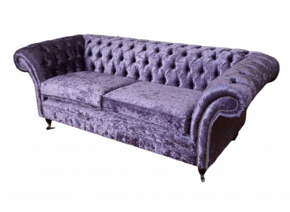 Sofa trzyosobowa Chesterfield 3 miejsce do siedzenia sofa do salonu fioletowa materiałowa kanapa