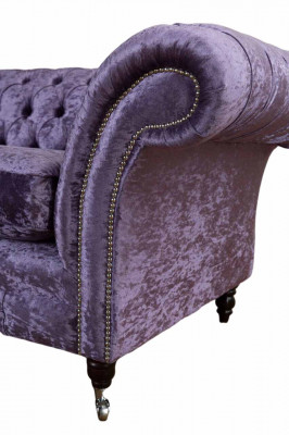 Sofa trzyosobowa Chesterfield 3 miejsce do siedzenia sofa do salonu fioletowa materiałowa kanapa