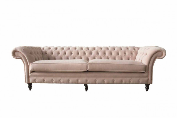 luksusowa różowa sofa czteroosobowa w stylu Chesterfield, z DOŁĄCZONYM poduszką siedziska