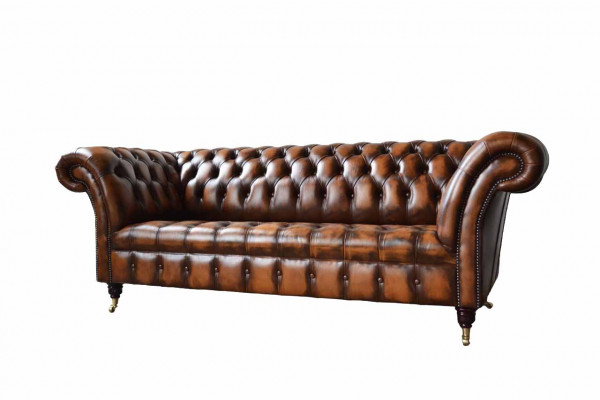 Chesterfield 3 miejsce do siedzenia Sofa Skórzana Sofa Kanapa Podkładka Siedziba Brown Sofy Nowość