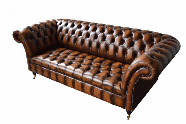 Chesterfield 3 miejsce do siedzenia Sofa Skórzana Sofa Kanapa Podkładka Siedziba Brown Sofy Nowość