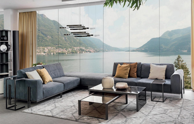 Żywy krajobraz Narożnikowa kanapa L Shape Couch Solidne drewno Meble Sofa Design Meble Włochy