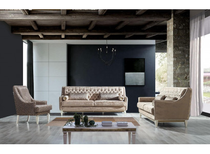 Zestaw sof Chesterfield beżowy 4+3 miejsce do siedzenia Stylowy zestaw foteli designerskich