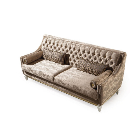 Zestaw sof Chesterfield beżowy 4+3 miejsce do siedzenia Stylowy zestaw foteli designerskich