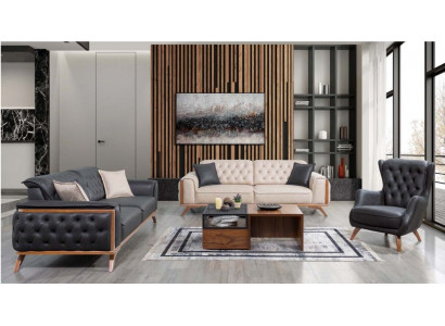 Stylowy czarno-beżowy salon Zestaw sofowy 3+3+1 miejsce do siedzenia Zestaw 3-częściowy
