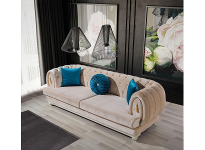 Beżowa Chesterfield Podkładka Kanapa Designerskie sofy tekstylne trzyosobowe 3-osobowe