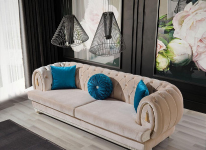 Beżowa Chesterfield Podkładka Kanapa Designerskie sofy tekstylne trzyosobowe 3-osobowe