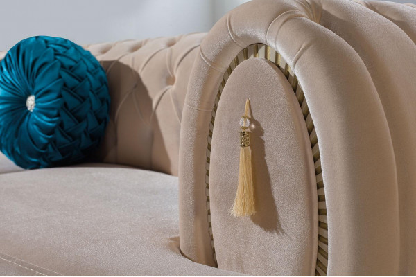 Beżowa Chesterfield Podkładka Kanapa Designerskie sofy tekstylne trzyosobowe 3-osobowe