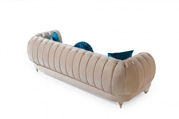 Beżowa Chesterfield Podkładka Kanapa Designerskie sofy tekstylne trzyosobowe 3-osobowe