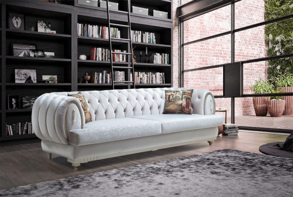 Biała trzyosobowa nowoczesna sofa Chesterfield stylowa kanapa do salonu