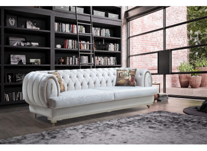 Biała trzyosobowa nowoczesna sofa Chesterfield stylowa kanapa do salonu