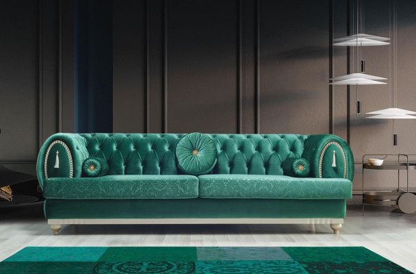 Nowoczesna Sofa 3-osobowa Zielona Sofa Luksusowa Sofa Do Salonu Drewniana Rama