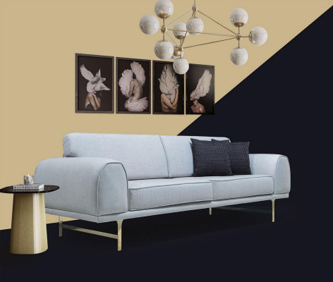 Szara Nowoczesna 3-miejsce siedzące Designerska Sofa Do Salonu Luksusowa Sofa Tapicerowana