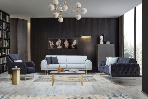 Szara Nowoczesna 3-miejsce siedzące Designerska Sofa Do Salonu Luksusowa Sofa Tapicerowana